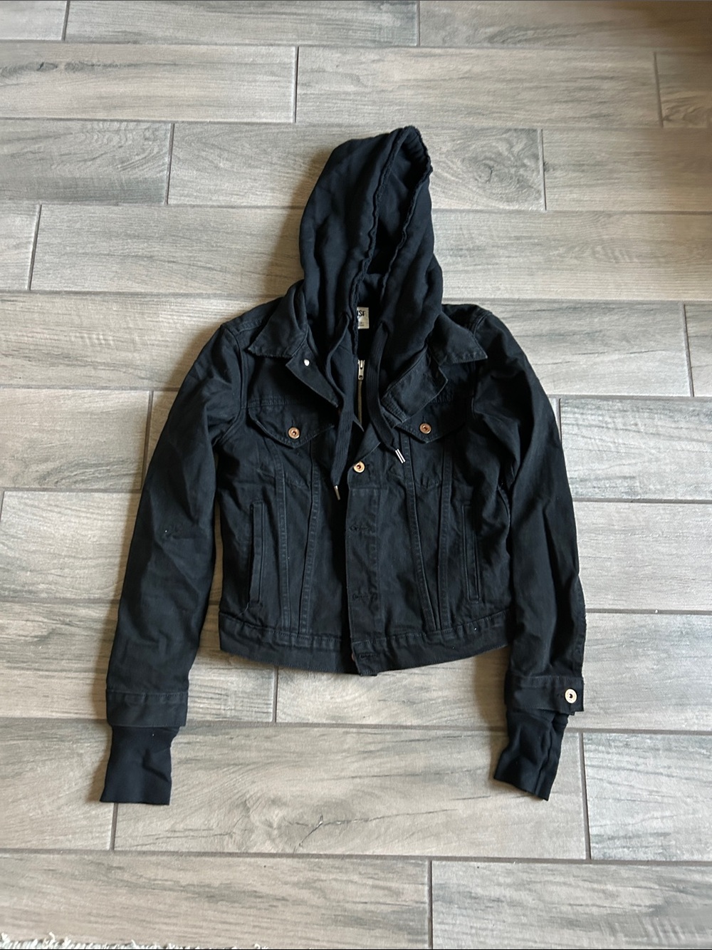 NSF Black Hooded Jean Jacket with Button Details